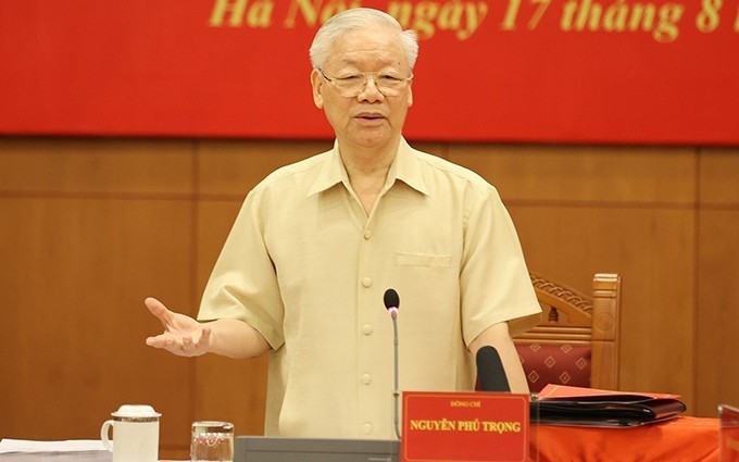 El secretario general del Partido Comunista de Vietnam, Nguyen Phu Trong, interviene en la sesión. (Fotografía: VNA)